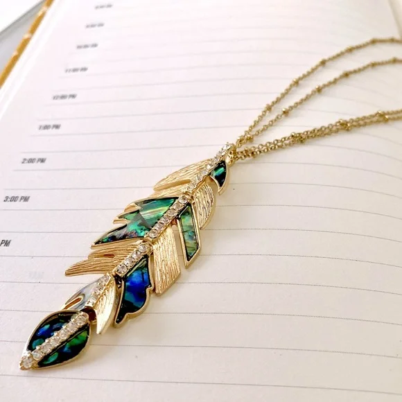 Lonna and Lilly Gold-tone Pavé and Stone Feather Pendant Necklace - Picture 1 of 8